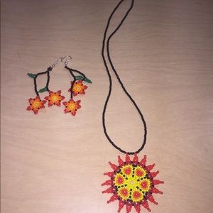 Huichol chaquira Earrings and necklace